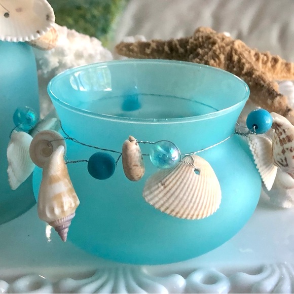 New! Sweet Set Frosted Ocean Turquoise Blue Vase & Votive - Picture 3 of 5
